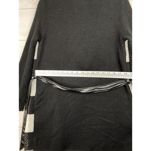 Chicos Cardigan Jacket Sz 1 US M 8/10 Black White Check Belted Wool Blend Knit - Picture 10 of 10